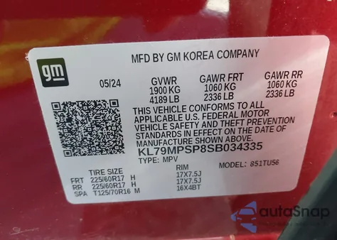 2025 Chevrolet Trailblazer Fwd Lt z USA, uszkodzony, nr VIN KL79MPSP8SB034335